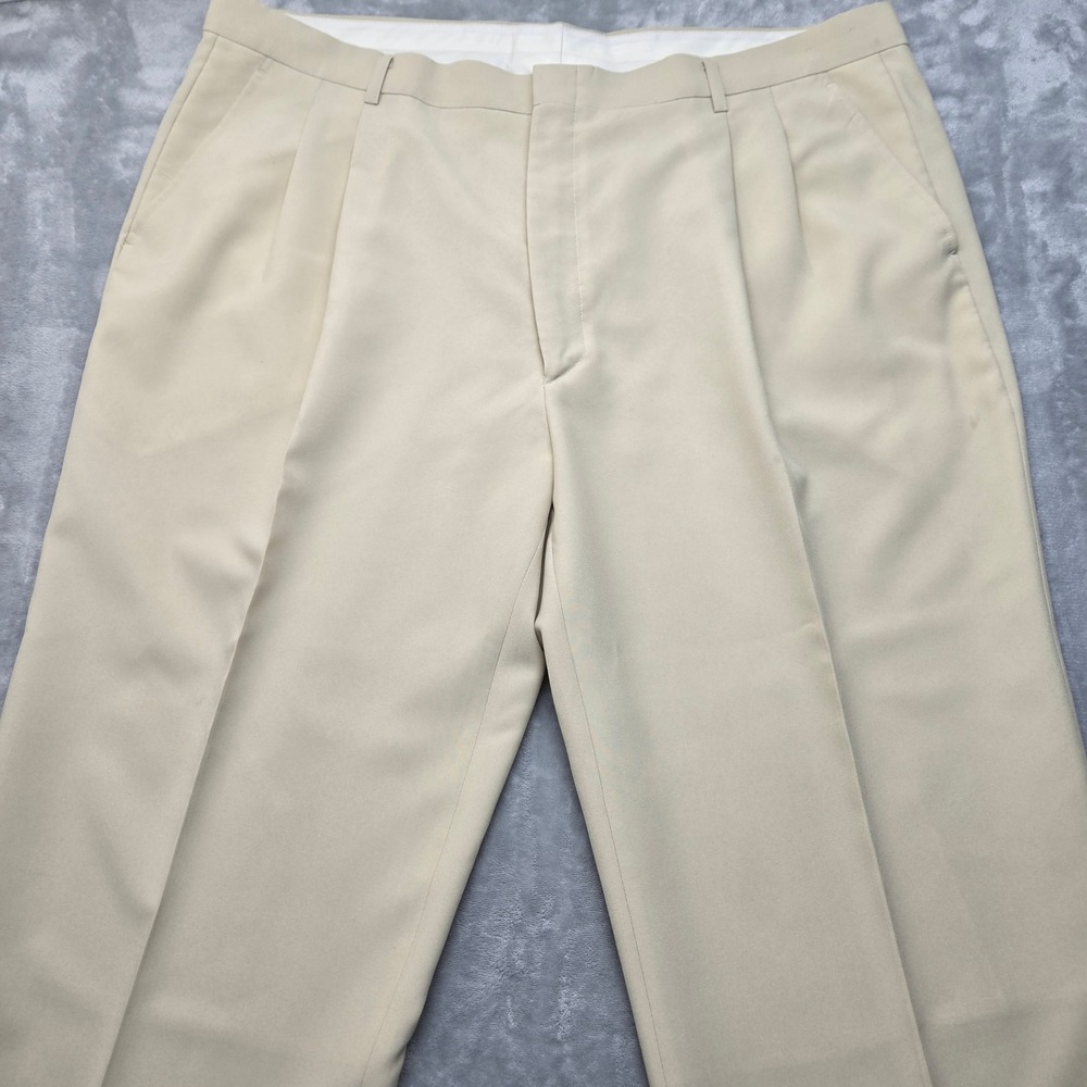 Vittorio St. Angelo Mens 44x34 Pleated Cuffed Dress Pants Tan Beige Polyester